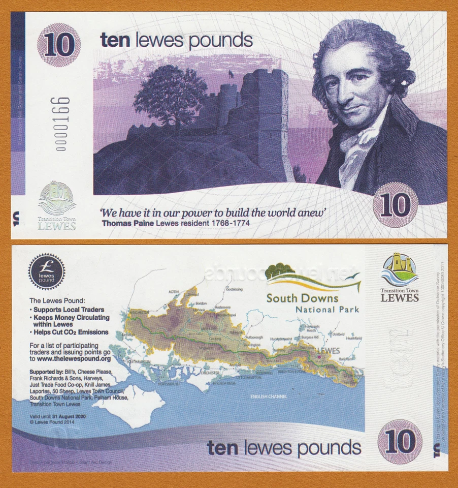 England Transition Town 2014 *LEWES* 10 Pounds Low Serial UNC - Image 1 of 1