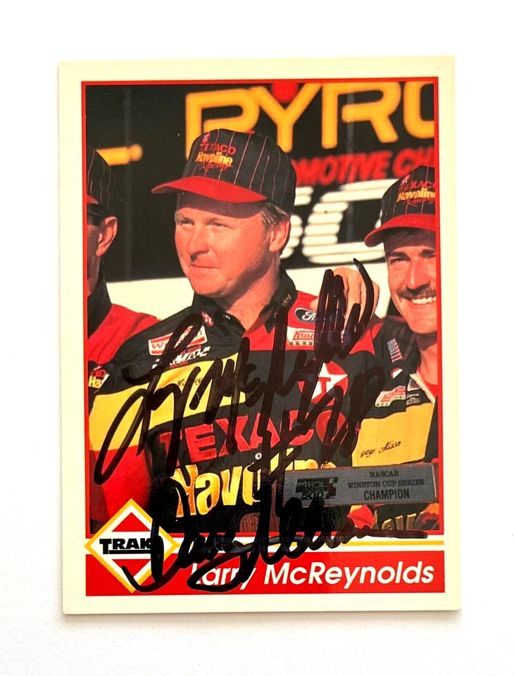 Davey Allison & Larry Mac NASCAR 1992 Traks #184 Winston Cup Autographed Signed - Image 1 of 4