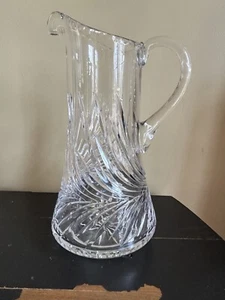 Hand Cut Lead Crystal Faceted Swirl Pattern Water Pitcher 11" Tall - Picture 1 of 11