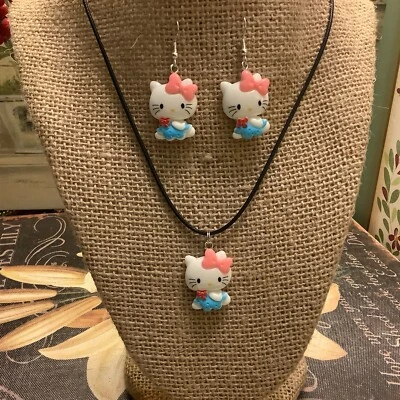 (3) Necklace Set~HELLO KITTY~Adjustable Black Cord & French Wire Earrings~NEW~ - Image 1 of 4