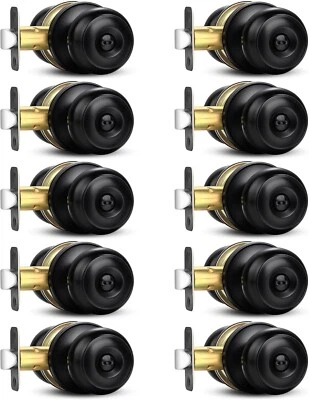 Privacy Door Knob, 10 Pack Matte Black Round Keyless Doorknobs Interior/Exter - Image 1 of 4