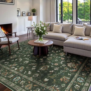Wonnitar Green 8x10 Rugs for Living Room Floral Rug, Low Pile Vintage Boho La... - Picture 1 of 8