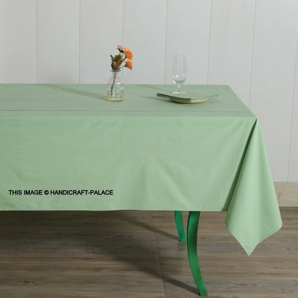 Indian Cotton Plain Fabric Tablecloths Sage Green Rectangular Dining Table Cover - Image 1 of 4