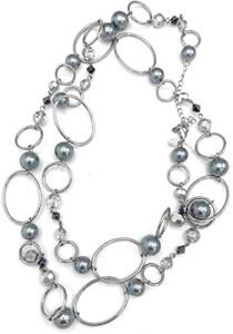 New! Lia Sophia "Alpine” Silver/Gray Glass Pearls & Resin Beads Long Necklace