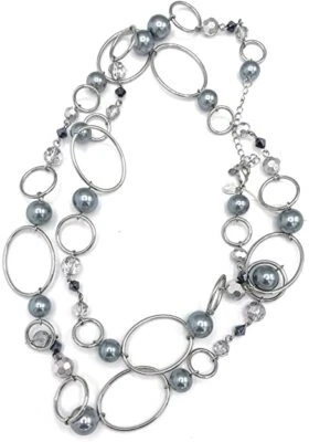 Lia Sophia "Alpine” Silver/Gray Glass Pearls & Resin Beads Long Necklace - Image 1 of 3