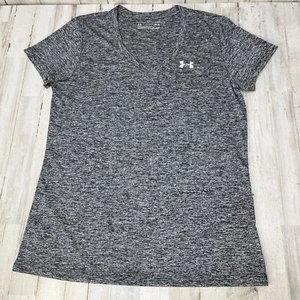 Camiseta Under Armour Mujer Talla M Gris Mediana Cuello en V Manga Corta Heat Gear Suelta - Imagen 1 de 7