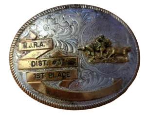VTG IJRA 1ST PLACE IOWA JUNIOR RODEO ROPING CHAMPIONS TROPHY BELT BUCKLE-COWBOY - Picture 1 of 5