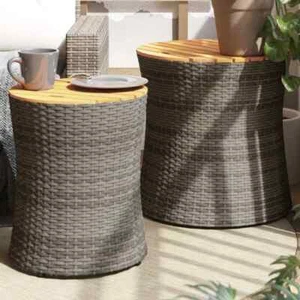 Garten-Beistelltische 2 Stk. mit Holzplatte Grau Poly Rattan - Bild 1 von 11