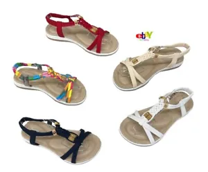 WOMEN'S LADIES COMFY FLIP FLOPS SANDALS ELASTIC STRAPPY SUMMER BLING SHOES SIZES - Picture 1 of 7