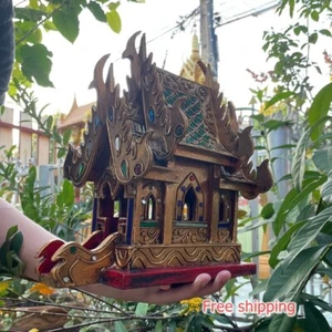 Carro de madera de teca hecho a mano templo dorado Spirit House SanPraPhum artesanía budista - Imagen 1 de 6