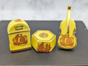 Juego de 3 piezas Limoges pareja cortejo miniatura amarillo y dorado - Imagen 1 de 11