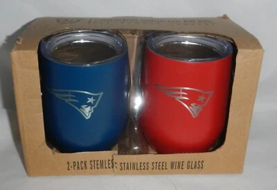 Pacote com 2 taças de vinho de aço inoxidável sem haste futebol americano New England Patriots - Imagem 1 de 4