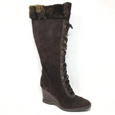 Via Spiga Botas Hasta la Rodilla con Cuña Zapatos para Mujer Talla 9.5 Marrón Gamuza Cremallera Con Cordones Foto 1 de 4