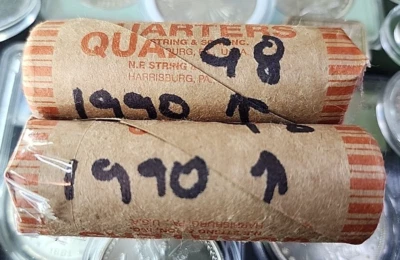 TWO 2 ROLLS 1990 TWO 1998 Washington Quarter Circulated Roll (40 COINS) $10 👀#4 - Image 1 of 4
