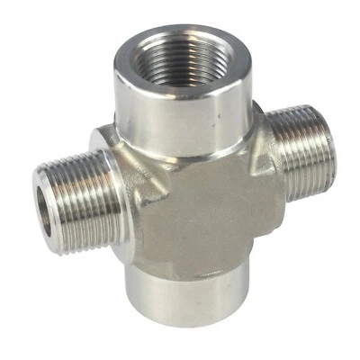 3/8" NPT 4 Way Cross (Male x Female x Male x Female) Stainless Steel 304 - Image 1 of 4