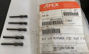 Apex 320-0X  Power Bit-1/4 Hexpwrdr 1/32" SLOT 1-15-Part #06687032-Pack of 5-NEW - Picture 1 of 5