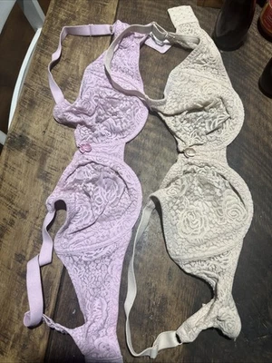 Wacoal Women's 851205 Pink And beige Halo Lace Bra Sheer  Underwire Size 38DDD - Imagem 1 de 4