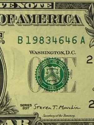 Year Note 1983 1 Dollar Bill Mini Repeater 4s 6s $1 Fancy Serial Number 2013 Yr - Image 1 of 4