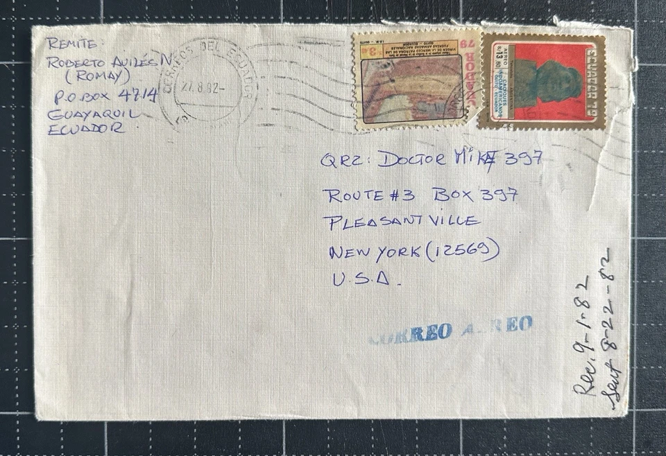 1982 Ecuador Airmail Cover Guayaquil To New York USA Stamp Used - Image 1 of 2