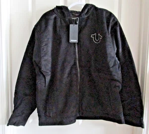 NEW Men's XL Black Corduroy True Religion Hooded Jacket Zip Up Quilt NWT - Picture 1 of 8