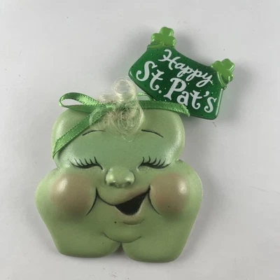 Ceramic Shamrock Clover Green St Patrick’s Day Brooch Pin Silly Fun SS - Image 1 of 4