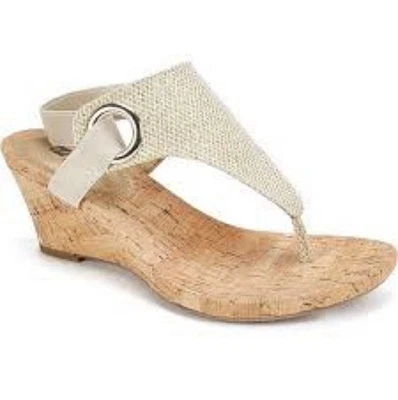 WHITE MOUNTAIN Women's 7 M Aida Wedge Gold Metallic Fabric Sandals Cork Wedge  - Image 1 of 4