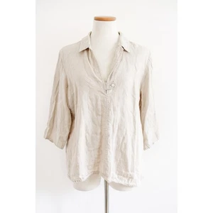 Top de lino Grace Elements para mujer talla 16W beige minimalista Lagenlook costero - Imagen 1 de 5