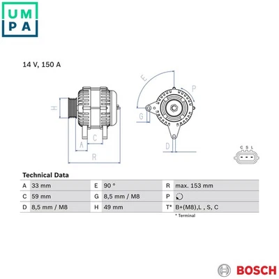 ALTERNATOR 0 986 083 540 FOR RENAULT KOLEOS/I/SUV NISSAN DUALIS QASHQAI/+2 2.0L - Image 1 of 4