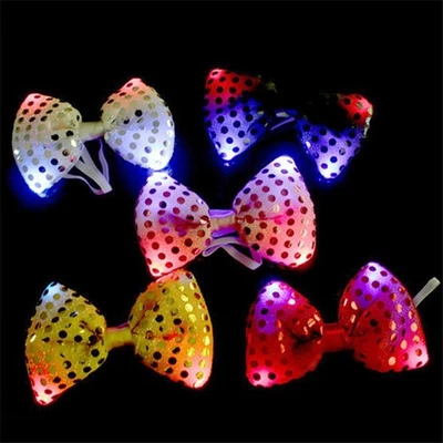 LED Necktie Wedding Mens Tie Bow Bowtie Party Lights Flashing Light Sequins - Image 1 of 4