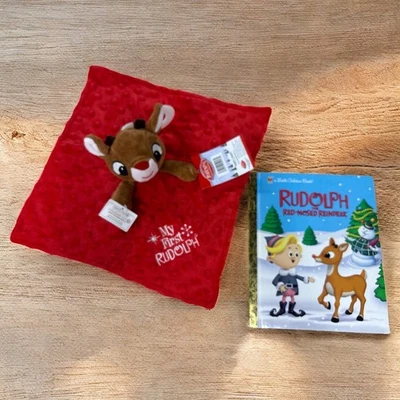 NWT My First Rudolph Snuggle Blanket Baby Lovey Little Golden Rudolph Book Set - Image 1 of 4