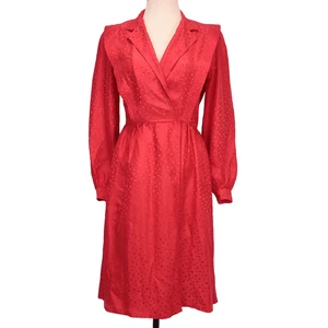 Vestido Secretaria Midi Coqueta Años 80 ARGENTI 100% Seda Rojo Satén Lunares De Colección Talla 4 - Imagen 1 de 18
