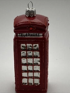 London Phone Call Box Blown Glass Christmas Ornament - Picture 1 of 9