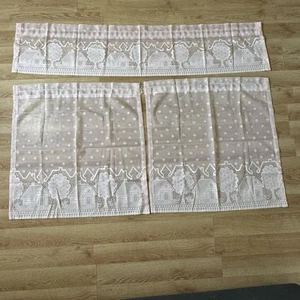 Light Pink Lace Farmhouse Chic Style Curtains -Set Of 3- Valance & Panels VTG - Picture 1 of 11