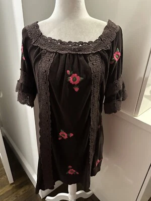 Vestido de mujer Juicy Couture de felpa corto marrón grande bordado con flores Foto 1 de 4