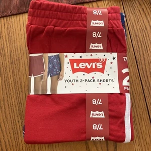 Levi's Youth Girls 2 Pack Shorts Gray/Navy Patriotic Logo MSRP $36 Size 7/8 - Picture 1 of 7