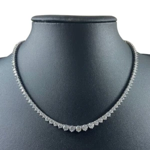 WHITE GOLD FINISH Created Diamond Round Cut Graduated Tennis Chain Necklace - Picture 1 of 5