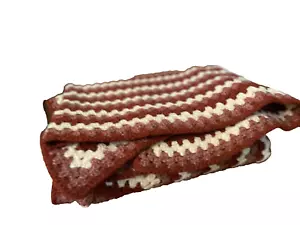 VTG 100% Wool Crocheted Afghan Beige Browny 60"x 60" Cottage Blanket - Picture 1 of 2