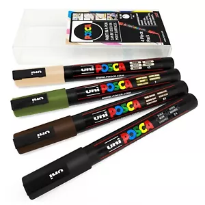 Uni POSCA - PC-3M Art Paint Markers - Set of 4 - In Plastic Wallet - Camo Tones - Picture 1 of 8