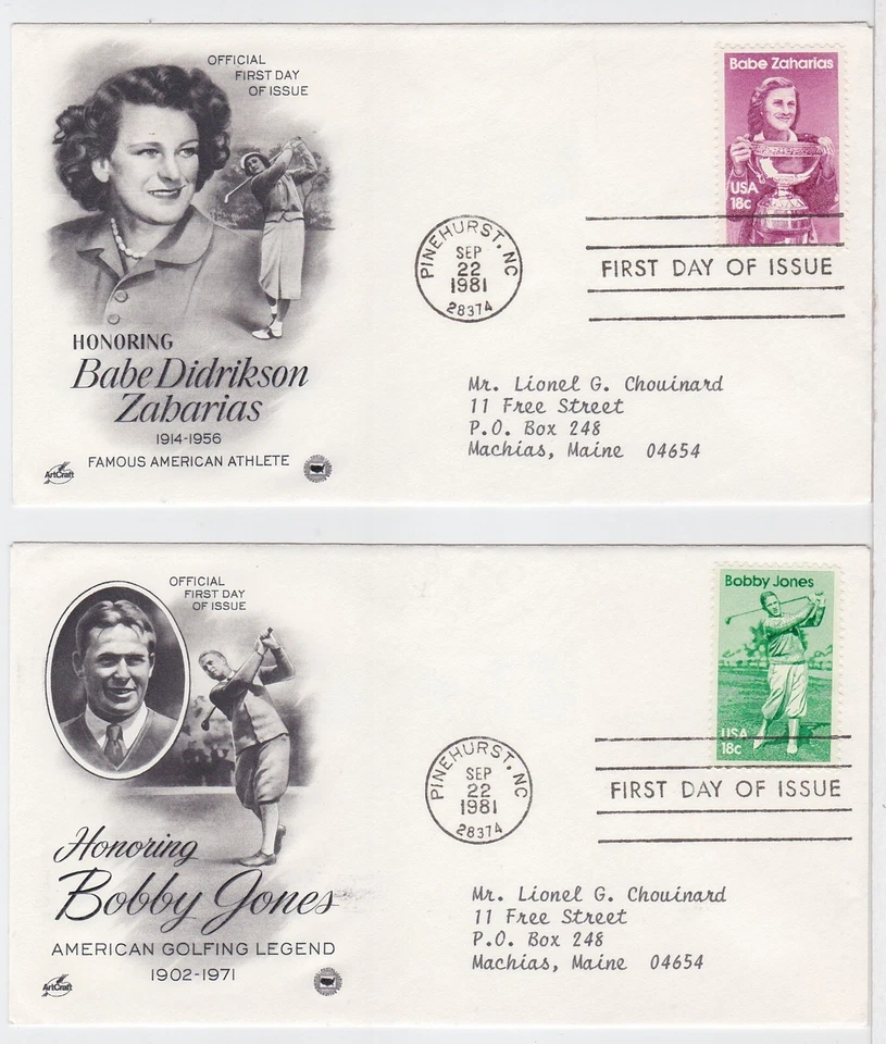 TurtlesTradingPost- Babe Zaharias/Bobby Jones 1981 FDC #1932-33 Artcraft Variety - Image 1 of 1