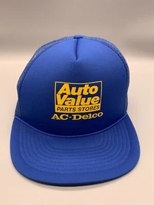 VINTAGE Trucker Hat Cap Snap Back Blue Auto Value Parts Stores AC Delco Car Mens - Picture 1 of 12