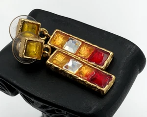 ORECCHINI TRAFORATI VINTAGE CHRISTIAN LACROIX VETRO MULTICOLORE GOCCIA ~ LEGGI - Foto 1 di 16