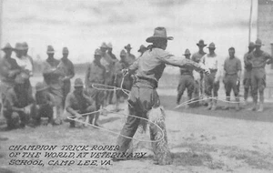 Champion Trick Roper At Veterinary School WWI Era Camp Lee ,VA Vtg Postcard - Picture 1 of 2