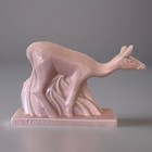 Sculpture Biche Rose Signé Geo Conde Saint Clement Faïence France 1930 Art Deco