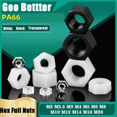 Kunststoff Nylon Sechskant Muttern DIN 934 Sechskantmutter M2 M2.5 M3 M4 M5- M20 - Bild 1 von 4