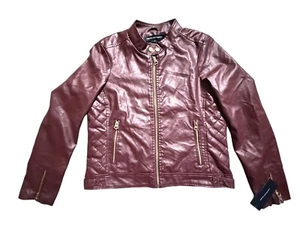 French Connection Women's M Quilted Faux Leather Jacket Burgundy NWT - Picture 1 of 9