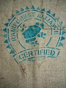 Hessian Coffee Sack, Rainforest Alliance Frog Design, blank reverse 2 - Picture 1 of 5