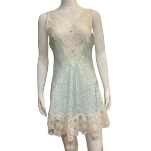 Vtg Val Mode S Pale blue Silky Lace trimmed Negligee Nightgown Lingerie Floral - Picture 1 of 15