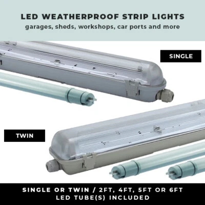 RED ARROW | SIGNATURE LIGHTING LED WEATHERPROOF STRIP LIGHT 2FT - 6FT NON CORROSIVE SINGLE OR TWIN GARAGE LIGHT