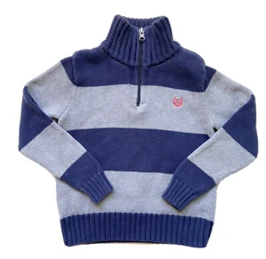 Chaps 4 Boys Sweater Stripes Gray Navy Breast Logo 1/4 Zip 100% Cotton . - Picture 1 of 6