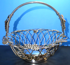 Vintage Godinger Silver Plated Art Leaf Grapes Basket W/ Moveable Handle 11.25"D
